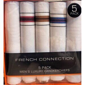 French Connection Mens Luxury Handkerchiefs 5 Pack 16x16 Cotton Blend Christmas